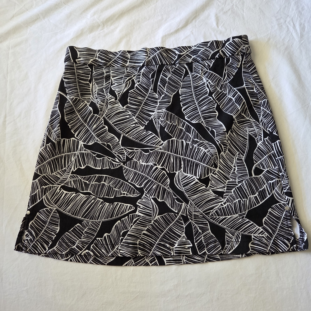 Rafaella Black Skort with White Leaf Print, Size S